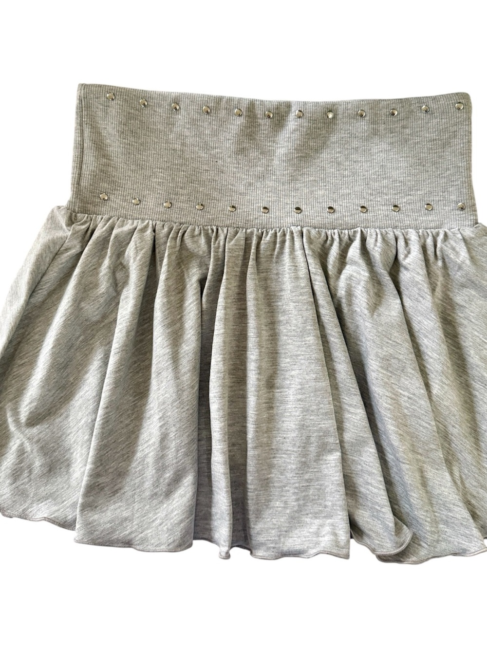 Zara Gray Gathered Skater Mini Skirt with Studded Waistband